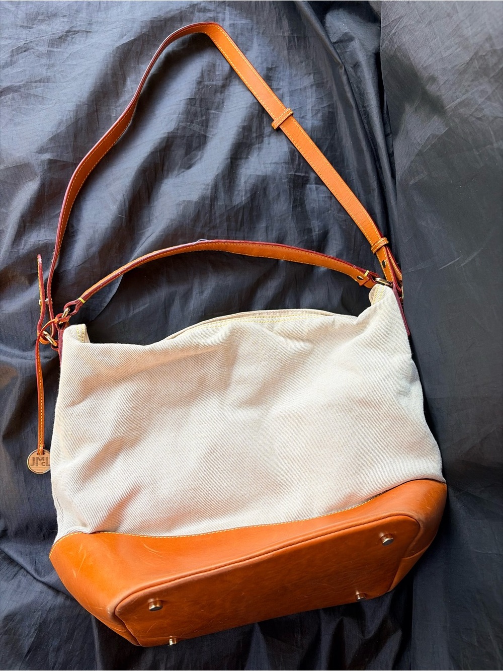 Canvas Tote with Tan Leather Trim and Adjustable Strap